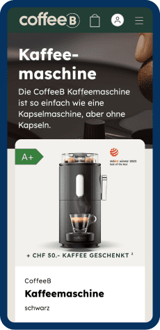 Darstellung "Coffee B" Onlineshop auf dem Handy
